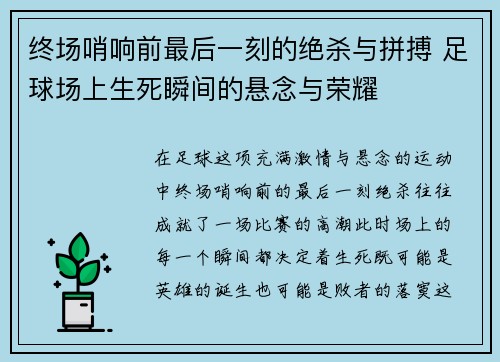 终场哨响前最后一刻的绝杀与拼搏 足球场上生死瞬间的悬念与荣耀