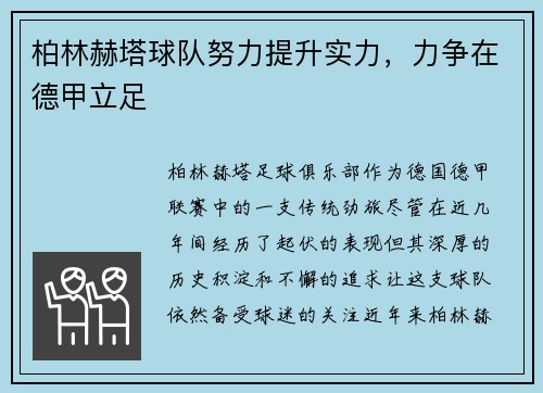 柏林赫塔球队努力提升实力，力争在德甲立足