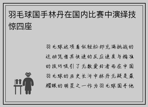 羽毛球国手林丹在国内比赛中演绎技惊四座