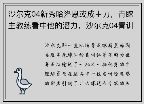 沙尔克04新秀哈洛恩或成主力，青睐主教练看中他的潜力，沙尔克04青训出品