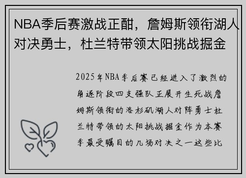 NBA季后赛激战正酣，詹姆斯领衔湖人对决勇士，杜兰特带领太阳挑战掘金