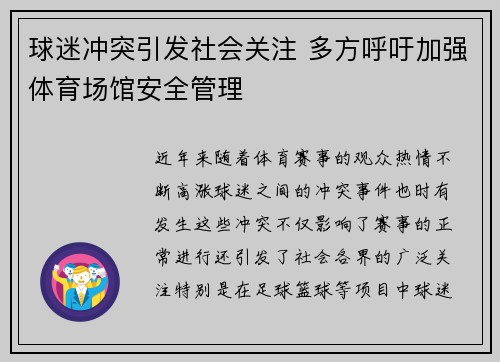 球迷冲突引发社会关注 多方呼吁加强体育场馆安全管理